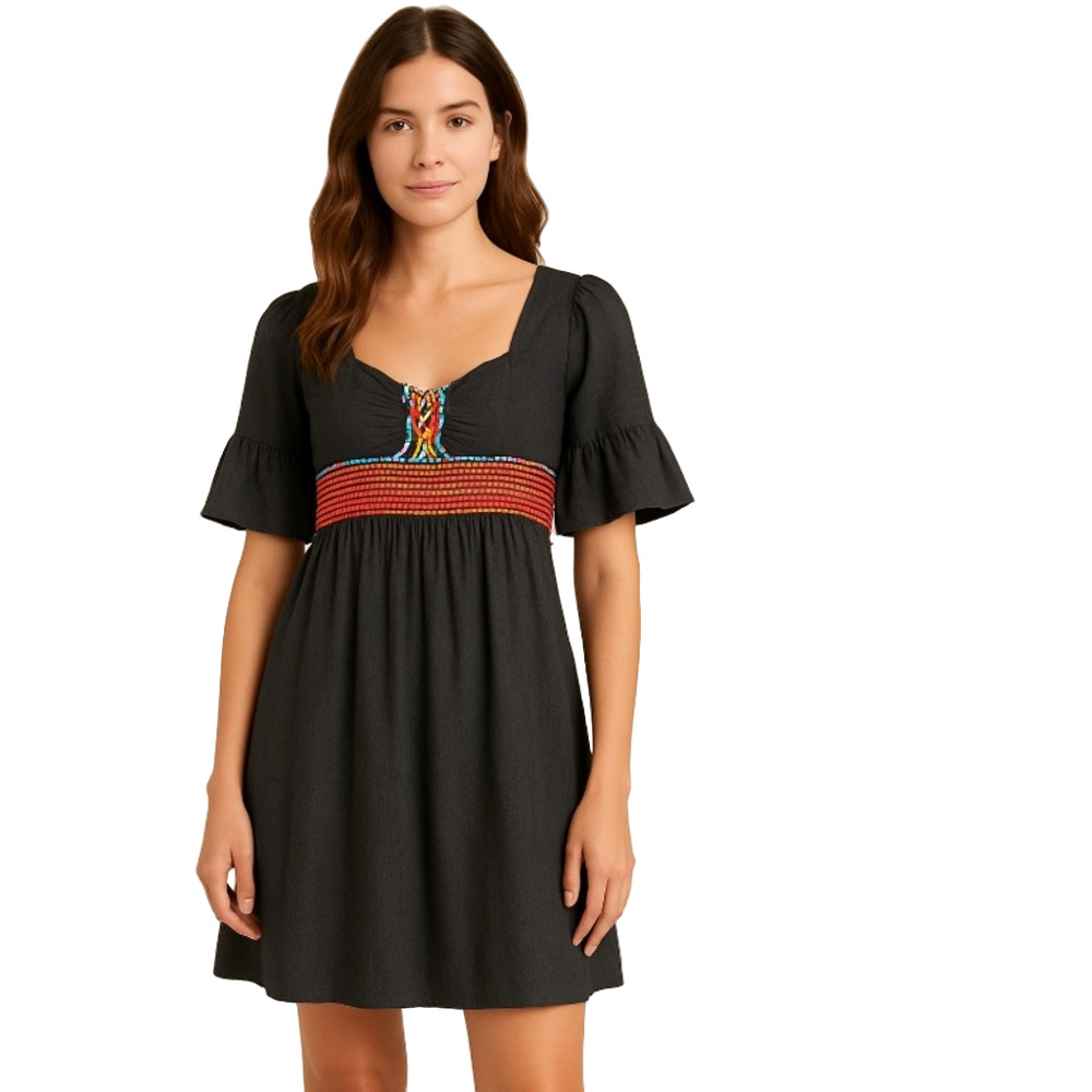 Vava by Joy Han Black Flutter Sleeve Beaded Dress- - Size Small